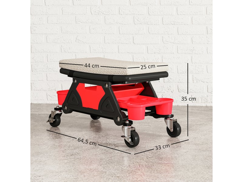  Tabouret d'atelier gris avec roulettes et surface de rangement d'une hauteur de 35 cm supportant jusqu'à 135 kg  - Conforama C