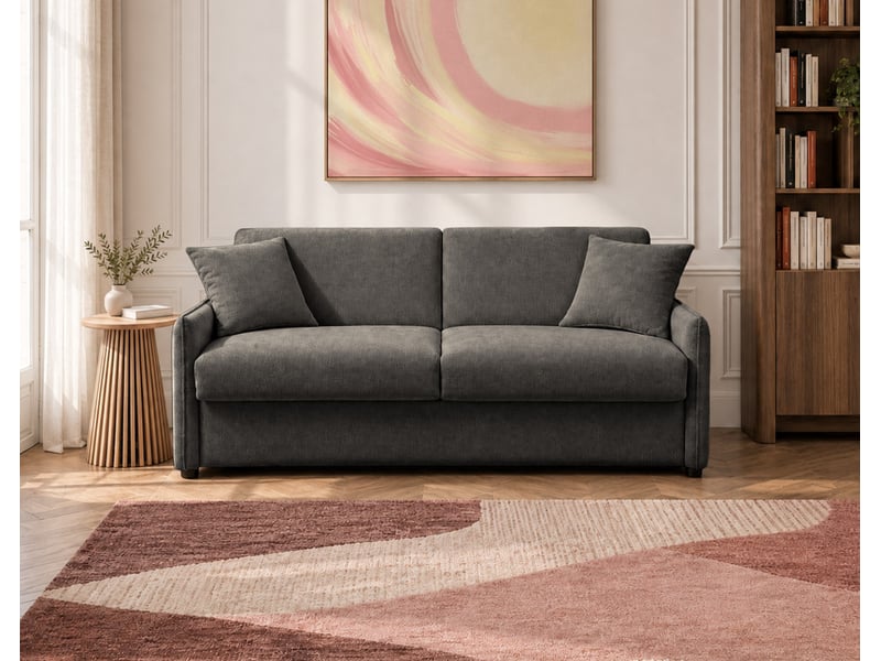  Adele - canapé lit 3 places convertible express couchage quotidien 140x190 cm matelas 14 cm en tissu texturé - best mobilier - gris anthracite ADELE - Conforama B