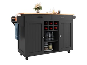 Desserte de cuisine 102 x 45 x 92 cm noire en mdf et métal, roulettes verrouillables, rangement modulable