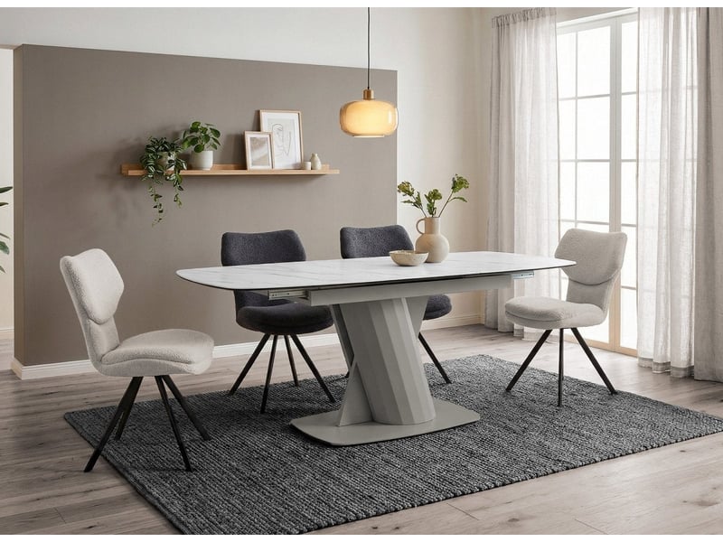  Table à manger extensible en métal beige plateau céramique blanc 180-240 cm dubai DUBAI-BEI-BLA - Conforama B