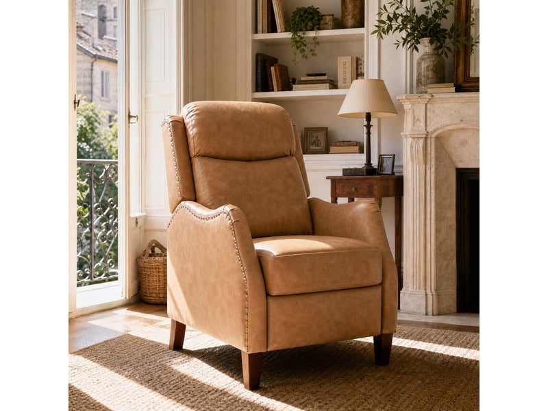  Fauteuil relax manuel en pu,3 positions,  structure en bois massif – salon, bureau, chambre,marron  - Conforama B