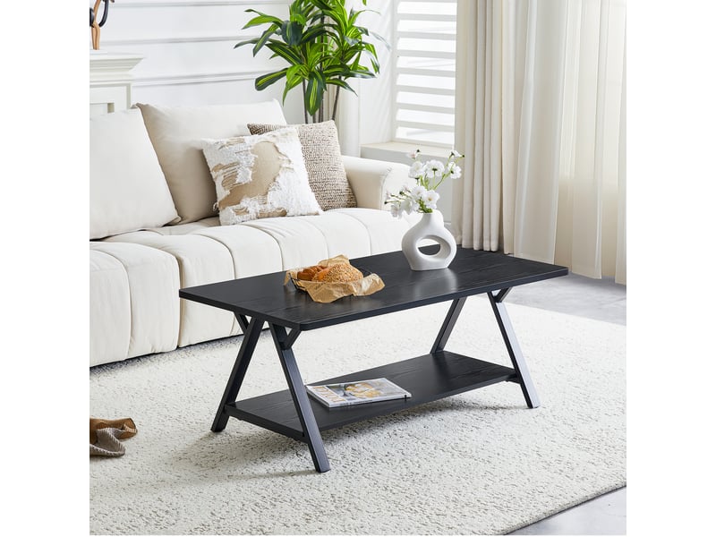  Table basse avec rangement, aspect bois noir et métal, 110 x 57 x 44,5 cm  - Conforama B