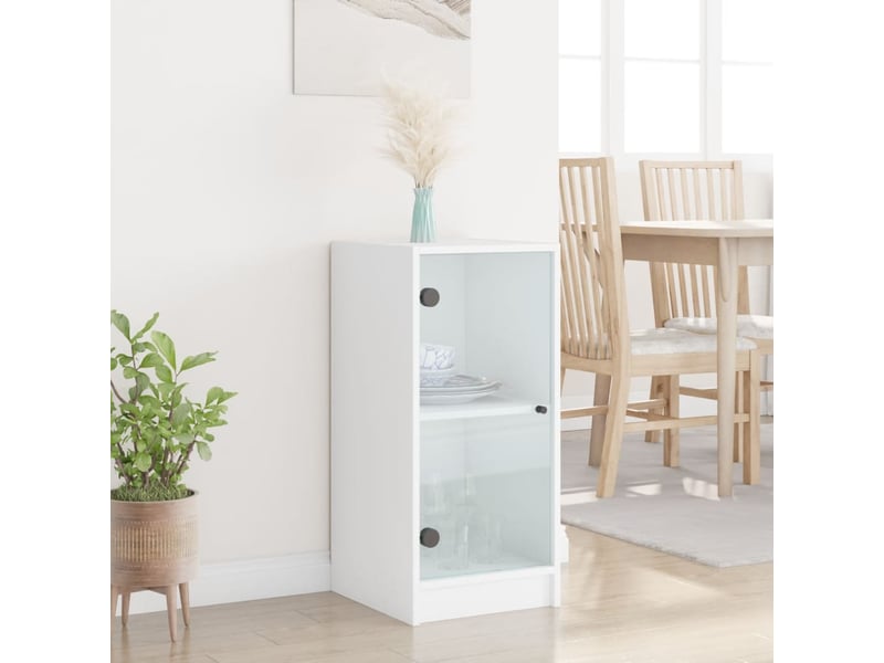  Buffet - armoire latérale avec portes en verre blanc 35x37x75,5 cm  - Conforama C