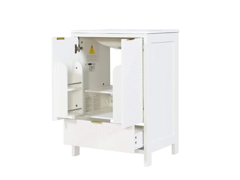  Meuble sous lavabo 61 x 47 x 87 cm blanc mdf et céramique, 2 portes, tiroir, vasque incluse sur pied  - Conforama D