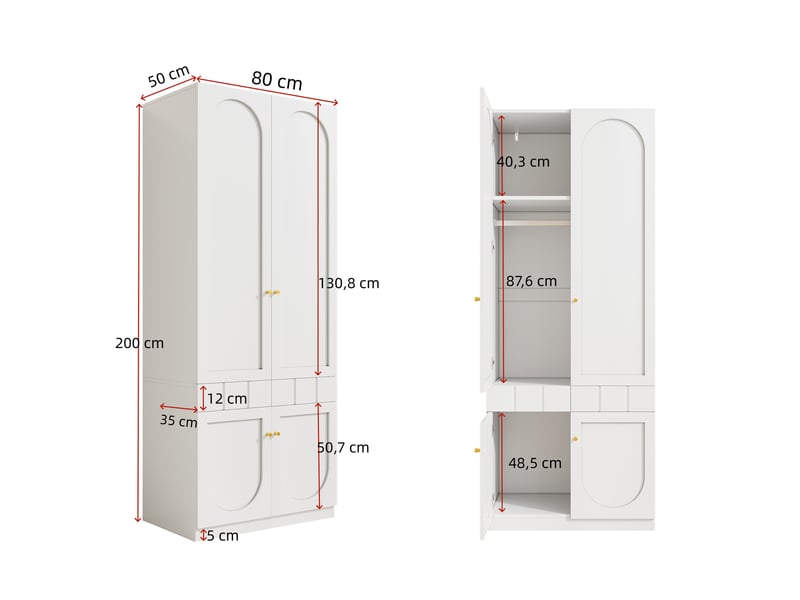  Armoire 4 portes avec tiroirs à pression et penderie pour chambre en mdf 80×50×200 cm blanc  - Conforama E