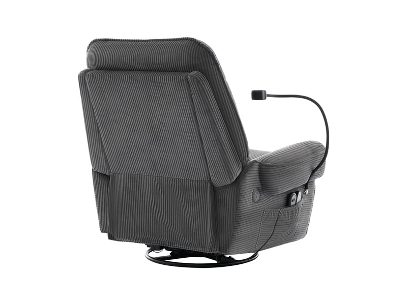 Fauteuil relax 92x91x104 cm – fauteuil 1 place pivotant 360° avec massage chauffage bascule usb – velours côtelé – gris foncé  - Conforama D