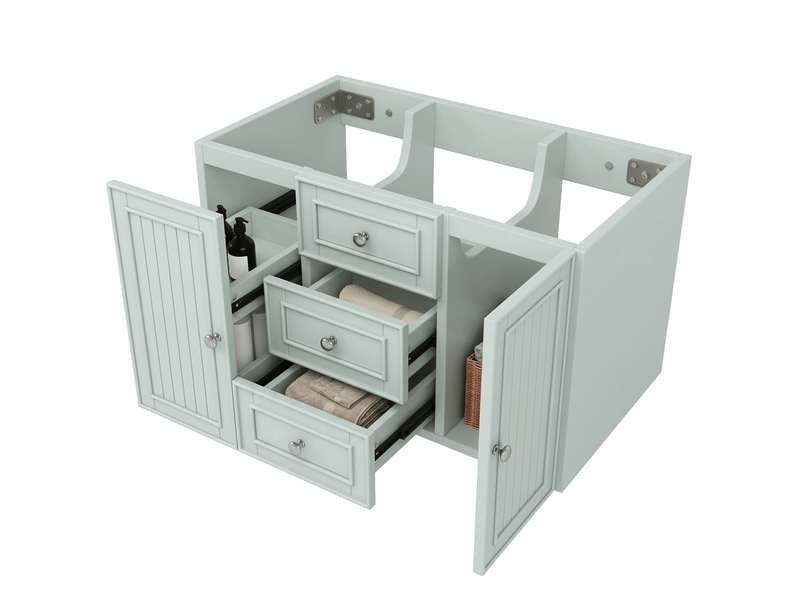 Meuble sous vasque suspendu 78.5cm mdf avec 3 tiroirs meuble de salle de bain moderne vert - Conforama A