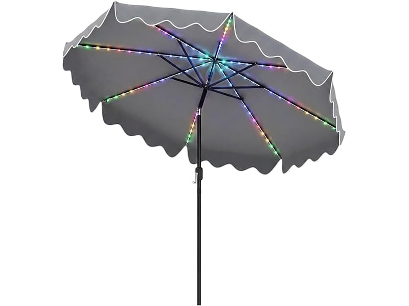 2,7m parasol de jardin exterieur, 104 led, protection anti-uv | parasol de balcon avec manivelle, 8 baleines, protection anti-uv, inclinable 30° - Conforama A