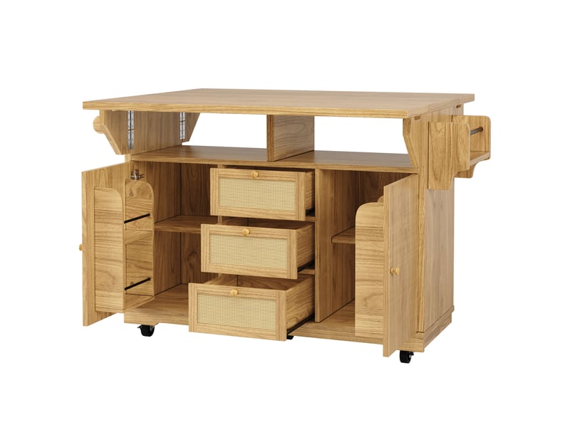  Desserte de cuisine mobile 142,5 x 80 x 95 cm coloris bois clair mdf, plateaux pliants et rangements  - Conforama D