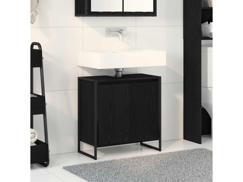  Cabinet de salle de bain, meuble de rangement chêne noir 60x30x60 cm  - Conforama B