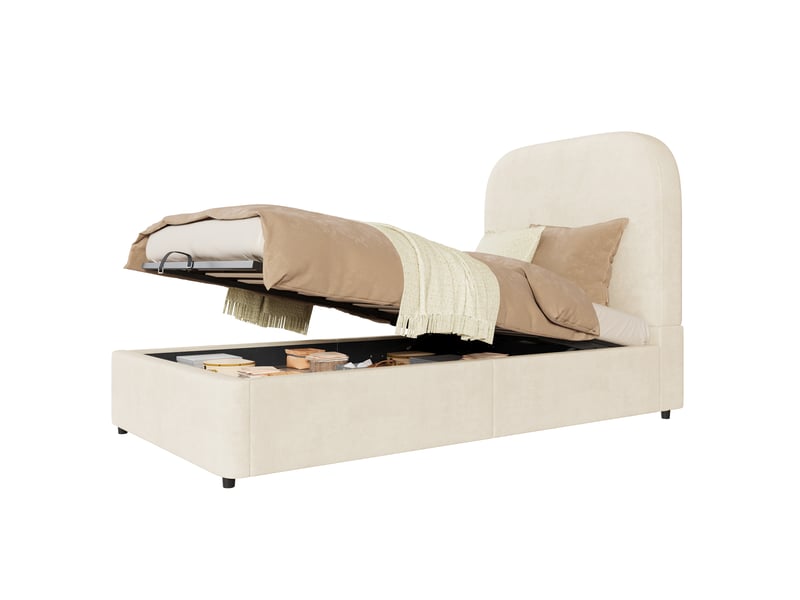 Lit coffre enfant rembourré 90x200 cm, rangement hydraulique, tête de lit rembourrée, sommier à lattes, velours, beige OMNIGLINT TRADING LTD - Conforama A