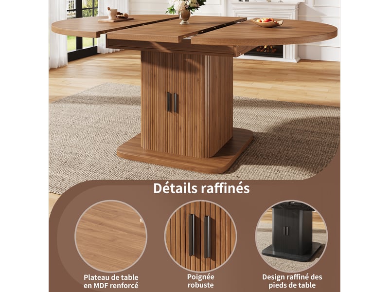 Table à manger extensible 110-149,8 x 110 x 75 cm avec colonne de rangement à portes coulissantes, finition noyer ou noir. - Conforama D