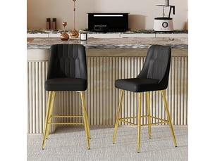 Ensemble de 2 tabourets de bar 100 cm – cuir pu noir, piètement métal doré, repose-pieds, coloris variés