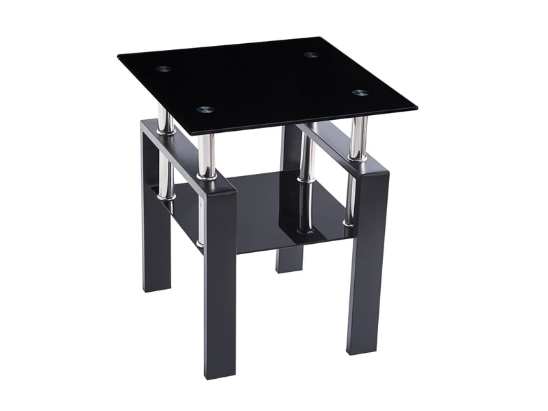  Lot de 2 tables d'appoint en verre trempé noir avec étagère basse et pieds métal, style design moderne  - Conforama E