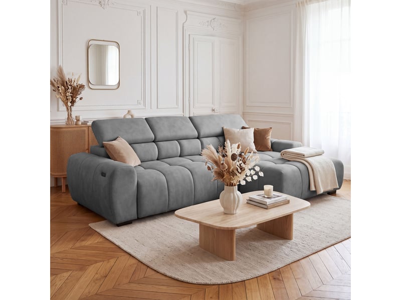 Canapé d'angle aldo avec fonction couchage, droit, tissu salvador wr, gris (14) - Conforama B
