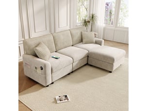 Canapé droit fixe HAVRYA 4 places Velours côtelé beige