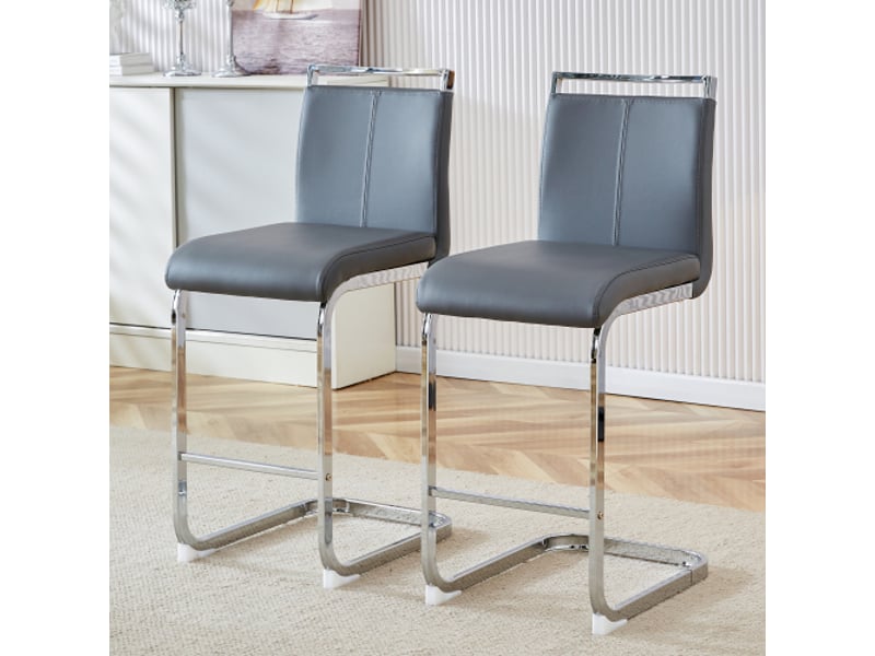  Lot de 2 tabourets de bar gris nordique design cuisine restaurant terrasse bureau  - Conforama W