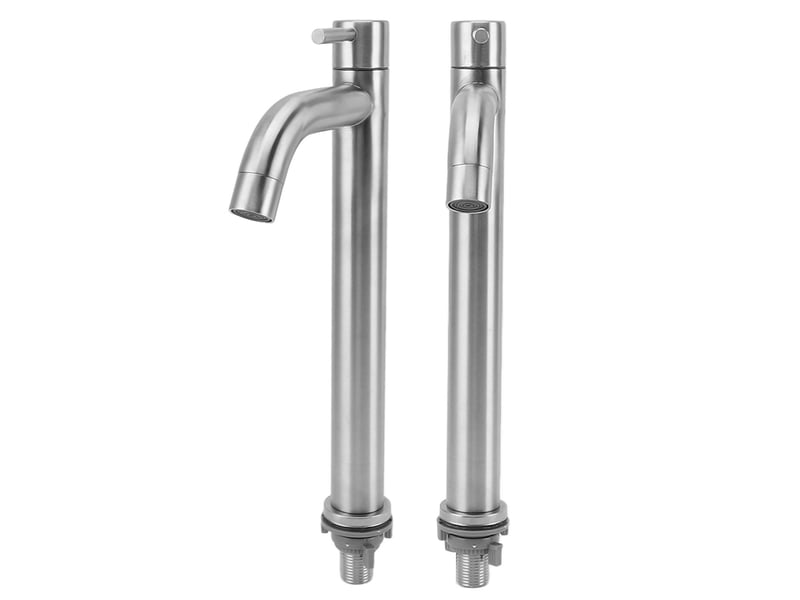 Robinet de cuisine à eau froide simple en acier inoxydable, robinet de salle de bain à trou unique pour maison, appartement, haut et courbé - Conforama D