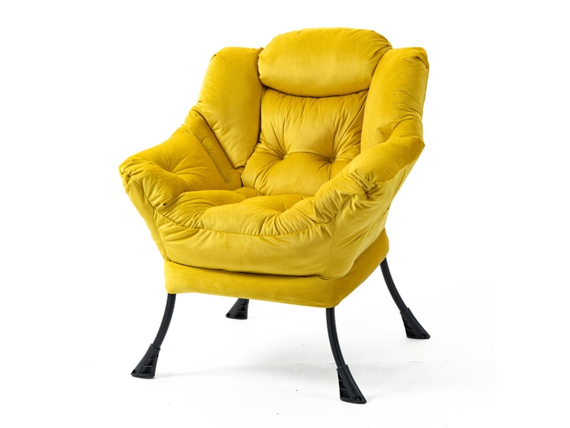 Fauteuil relaxant en velours jaune avec poche latérale et structure métallique - Conforama A