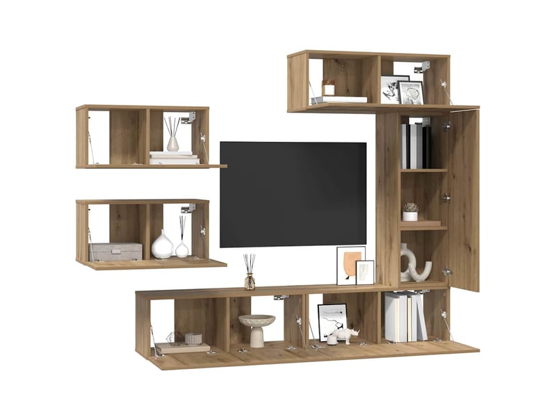  Ensemble meuble tv - banc tv - meuble de rangement 6 pcs chêne artisanal bois d'ingénierie  - Conforama C