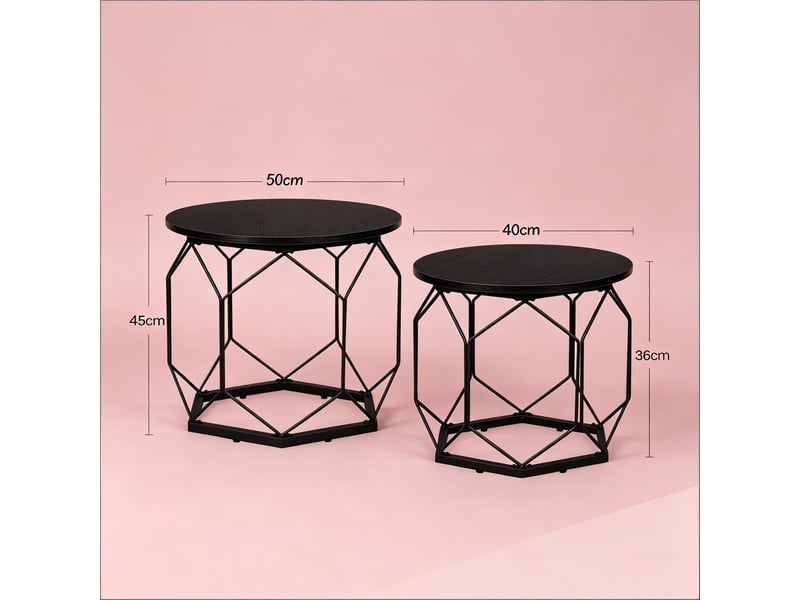  Lot de 2 tables basses rondes, plateaux amovibles, design moderne pour salon  - Conforama C