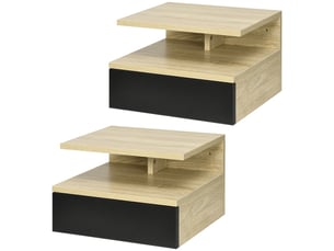 Lot de 2 tables de chevet murales - lot de 2 tables de nuit - tiroir coulissant, niche, plateau - noir chêne