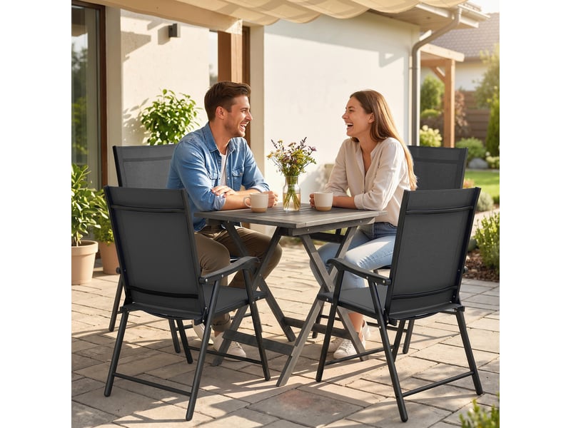 Lot de 4 chaises de jardin pliantes structure acier robuste sans montage dossier haut ergonomique 58x62x97cm noir - Conforama B