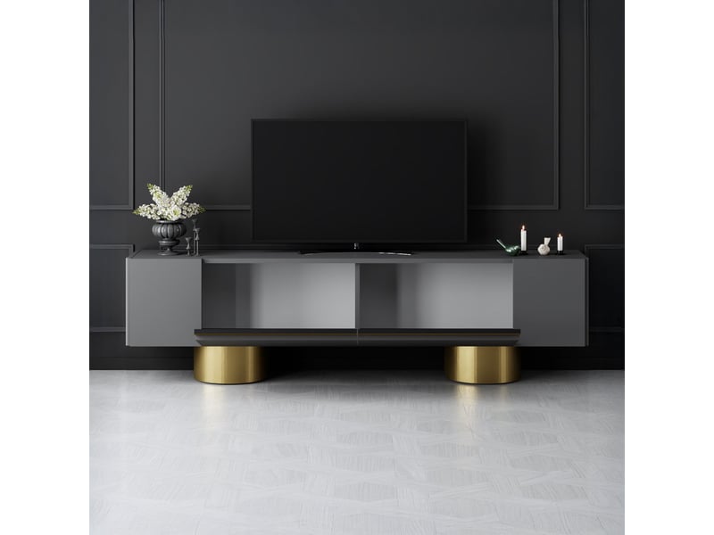  Meuble tv 2 portes abattantes noir et doré  - Conforama D