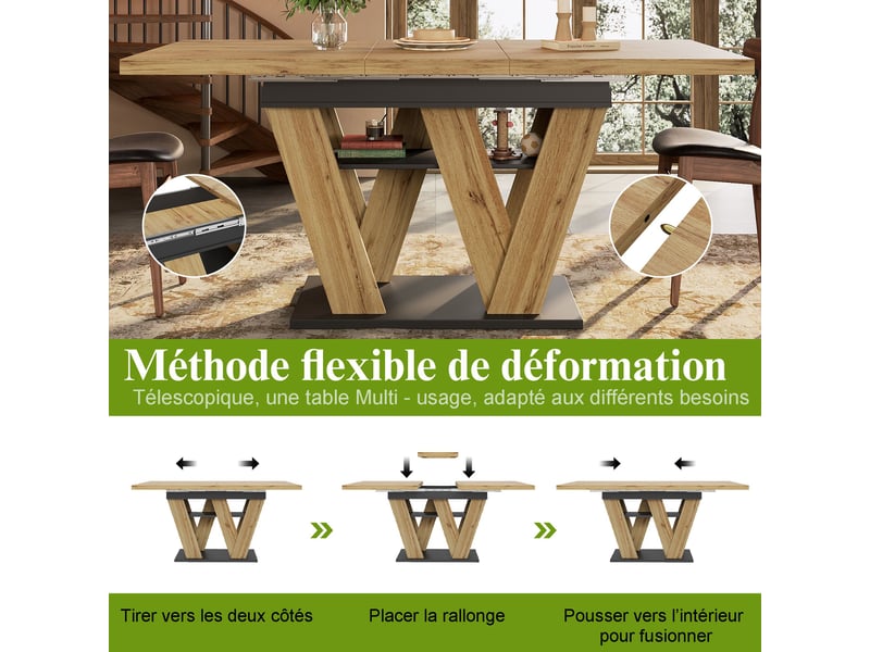  Table à manger extensible noir et naturel, rangement, confort, solide, robuste - mdf - 119-158.5x80cm - cuisine et salle à manger  - Conforama D