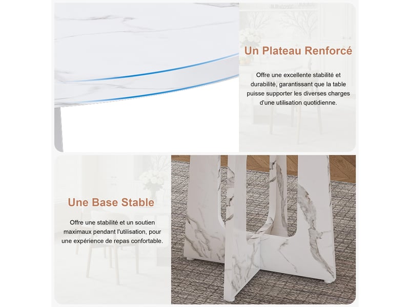  Ensemble table à manger ronde avec 4 chaises, plateau mdf effet marbre blanc ø 120 cm, pieds de chaise en chêne massif  - Conforama R