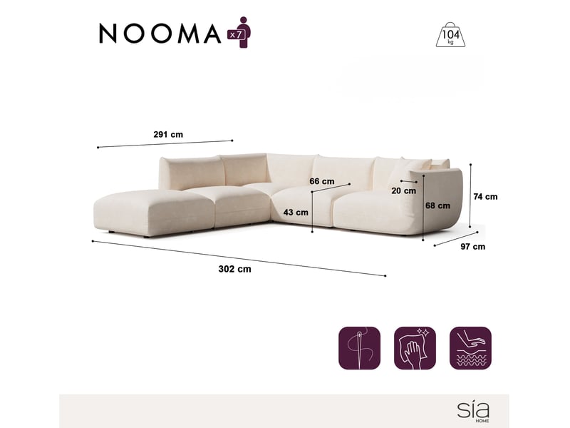  Canapé grand angle gauche modulable 7 places en velours chenillé nooma NOOMA - Conforama C