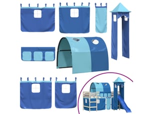 Rideaux pour lit mezzanine avec tunnel et tour bleu cf44934