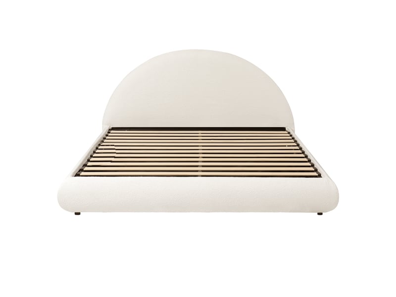  Lit coffre bouclé blanc à tête de lit arrondie 160 x 200 cm Fay Lum - Conforama W
