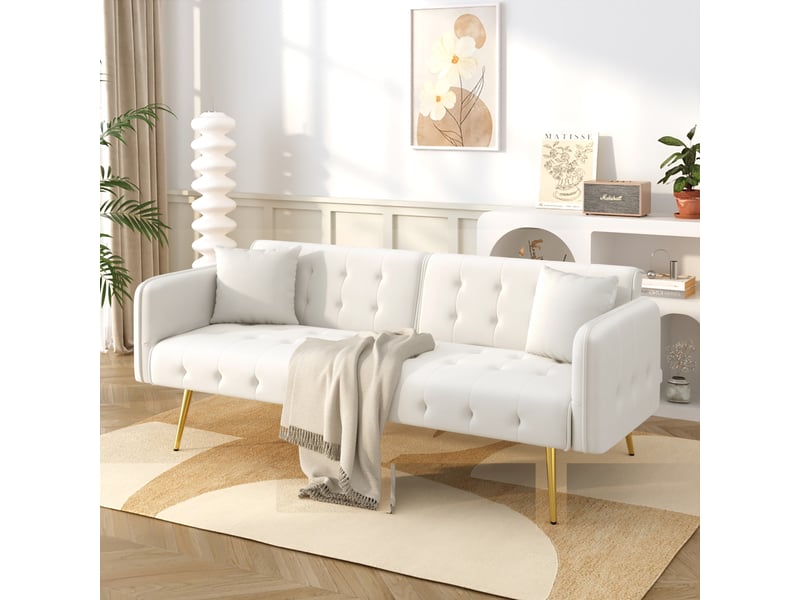  Canapé droit convertible 2 pl velours blanc canapé blanc - Conforama D