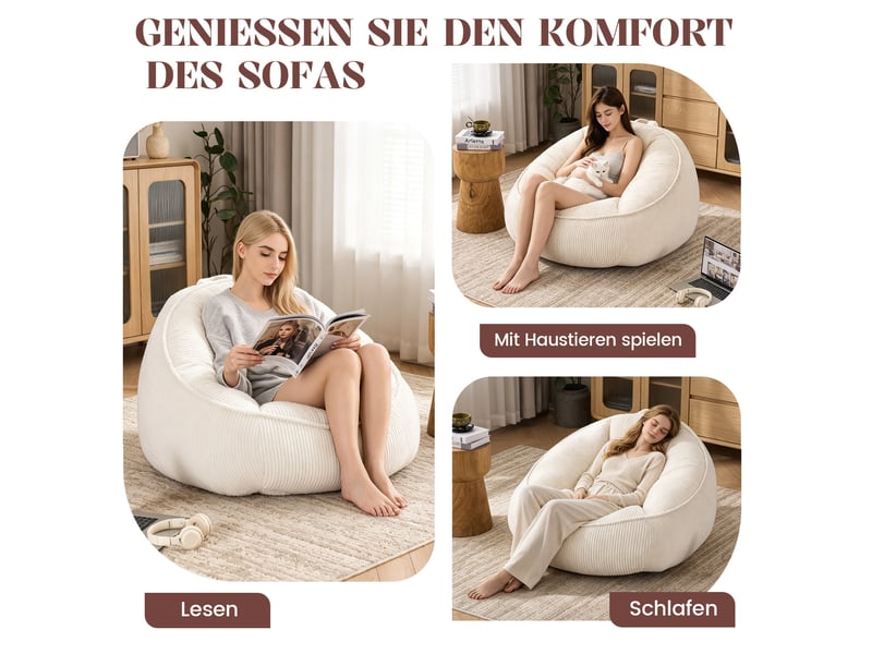  Fauteuil poire modenvie en velours côtelé beige avec dossier ergonomique 90 x 90 x 59 cm  - Conforama D
