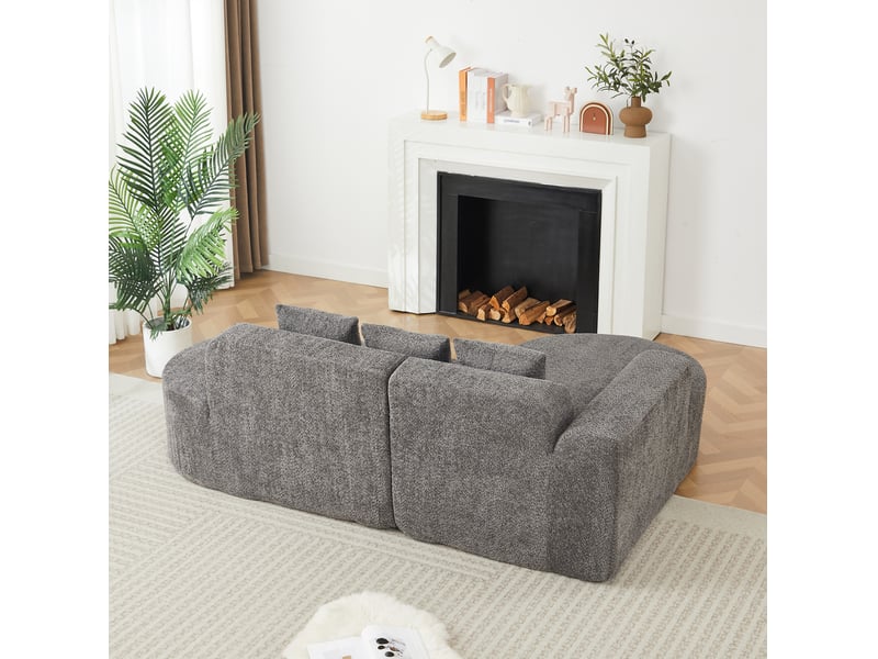  Canapé d’angle 3 places gauche design arrondi anthracite, mousse douce, tissu couleur gris, design simple  - Conforama E
