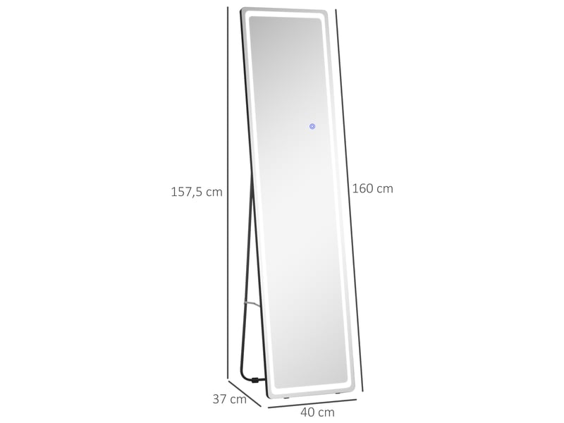  Miroir sur pied ou mural intensité et couleur réglable avec télécommande 40 x 37 x 157,5h cm argenté  - Conforama C