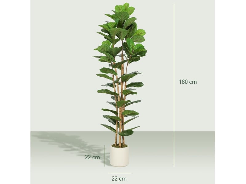  Plante artificielle ficus 180 cm – vert – 91 feuilles modulables, pot blanc à base cimentée et stable  - Conforama C