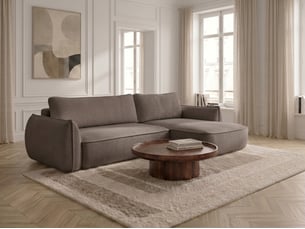 Canapé d'angle réversible convertible <strong>BOBOCHIC</strong> <strong>ESMEE</strong> 3 places Tissu taupe avec coffre de rangement