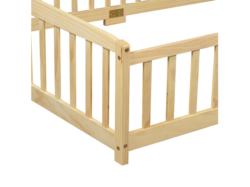  Lit au sol enfant 140x200 cm en pin naturel avec barrières de sécurité  - Conforama R