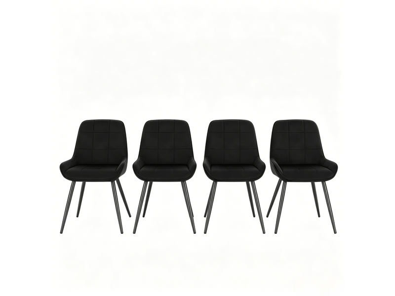  Chaise de salle à manger lot de 4 avec assise rembourrée et dossier incurvé en velours et métal noir  - Conforama A