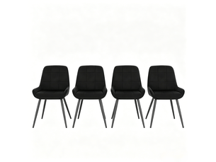 Chaise de salle à manger lot de 4 avec assise rembourrée et dossier incurvé en velours et métal noir