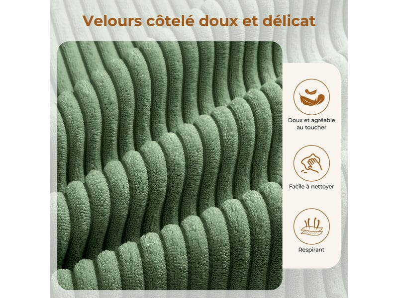  Canapé d'angle gauche modulaire 3 places compressé en velours côtelé,mousse haute densité,sans assemblage,canapé de salon,270x152x59cm,vert 270x152x59CM - Conforama D