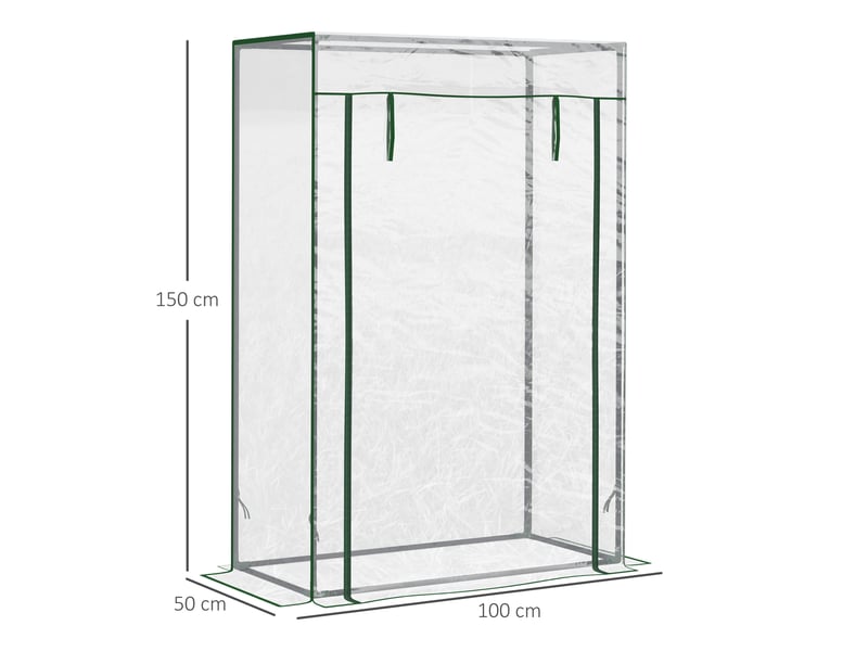 Serre avec porte enroulable et structure en acier, serre de jardin pour terrasse ou patio, 100 x 50 x 150 cm, transparente  - Conforama E