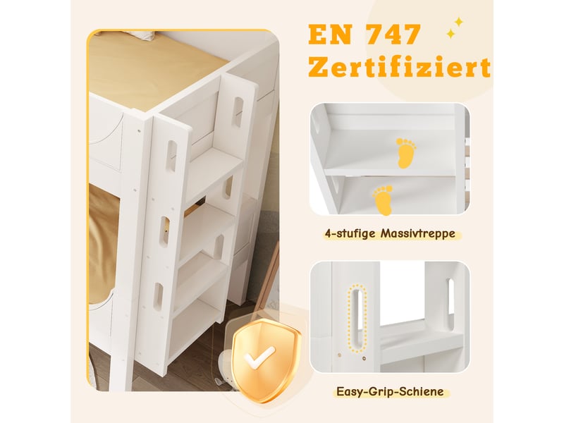 Lit superposé séparable 90x200 cm avec échelle modulable, design traîneau, transformable en deux lits simples, blanc - Conforama R