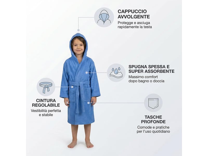 Peignoir enfant en éponge de coton 1214 ans venelle - bleu 3 - Conforama B