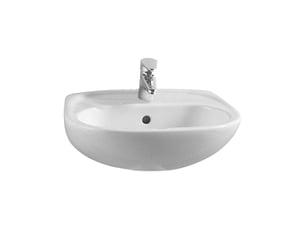 Vasque ovale murale blanche 600x445 mm trou robinet central et trop-plein
