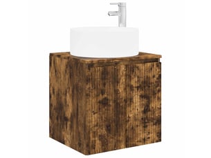 Meuble de lavabo mural, rangement salle de bain chêne fumé 49.5x44.5x65.5 cm