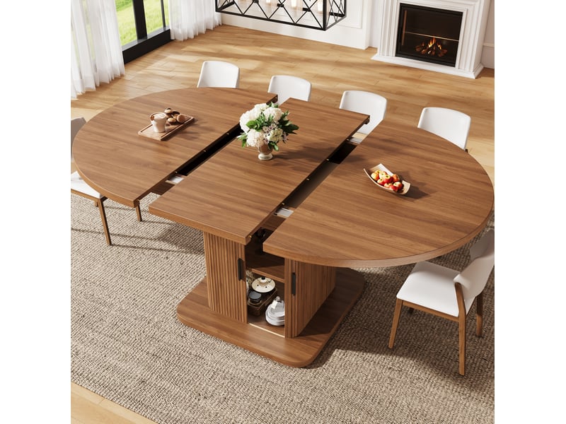  Table à manger extensible ovale 110x110x75 cm avec rangement en mdf  - Conforama D