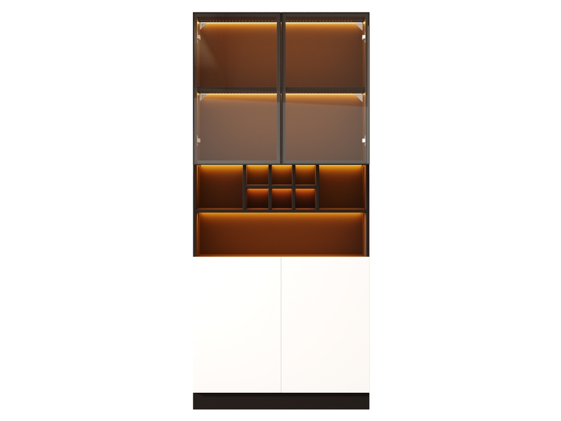  Buffet haute 80x30x180 cm avec led multicolore, verre trempé, niche ouverte, casier à 6 bouteilles, 2 portes, meuble noir pour salon  - Conforama D